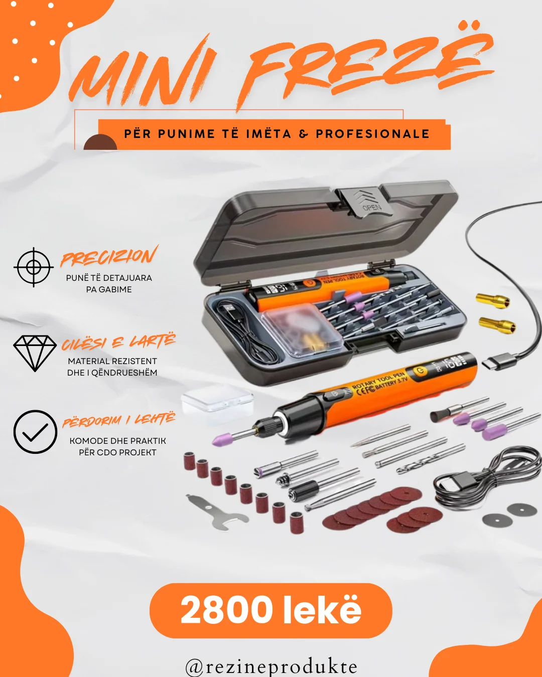 Mini Gdhendëse Elektrike pa Kabllo 40 në 1 – Rotary Tool USB me 6 Shpejtësi - foto 3